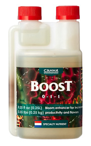 250 ml bottle of Canna Boost, suitable for very small cannabis grows. 