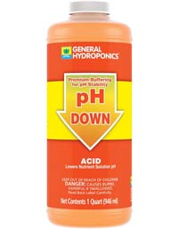 General Hydroponic's pH Down is used to lower pH levels of nutrient solutions.