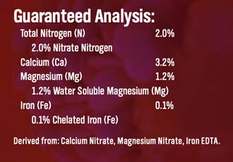 Here's the guaranteed analysis when using the 5ml/gallon feeding schedule of Cal-Mag for plants