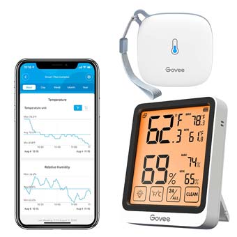 The Govee Wifi Hygrometer with monitor lets you see humidity levels at home or on the go, and works great in grow tents and grow rooms.