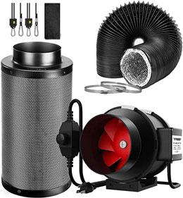 A fan with a carbon filter and heavy duty flexible ducts.