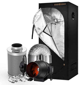 This 28x28 grow tent kit comes with a 4 inch inline fan and carbon filter.