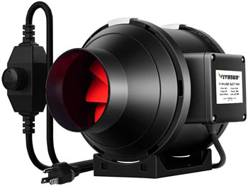 The Vivosun 4 inch inline duct fan delivers air flow of 190 CFM at a quiet 31 dB noise level.