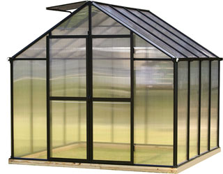 The Monticello 8x8 foot aluminum and polycarbonate greenhouse is a premium model with a price point to match.